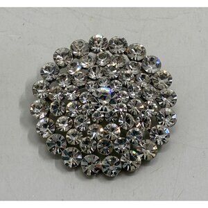 Vintage Round Rhinestone Cluster Brooch Pin Costume Jewelry 2 Inches Diameter